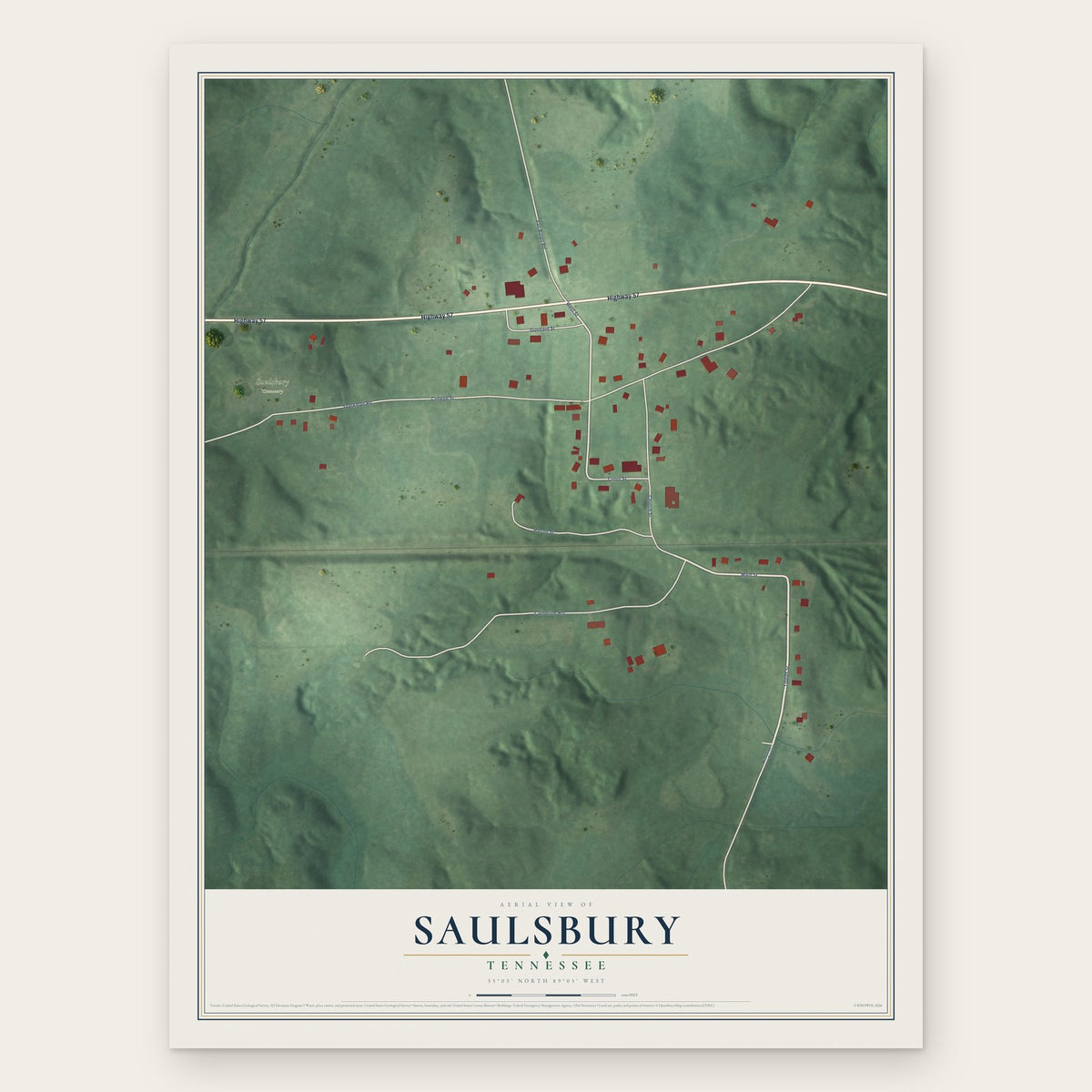 Saulsbury, Tennessee map print, the full design