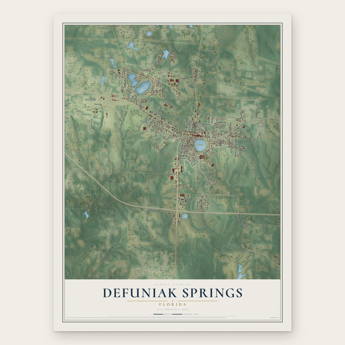 DeFuniak Springs, Florida map print, the full design