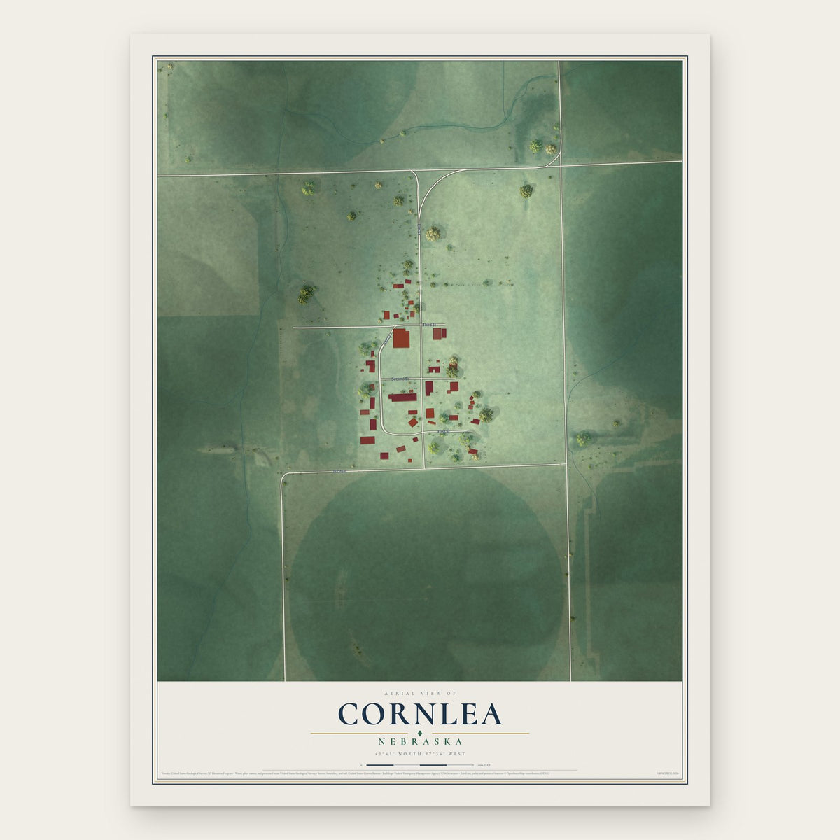 Cornlea, Nebraska map print, the full design