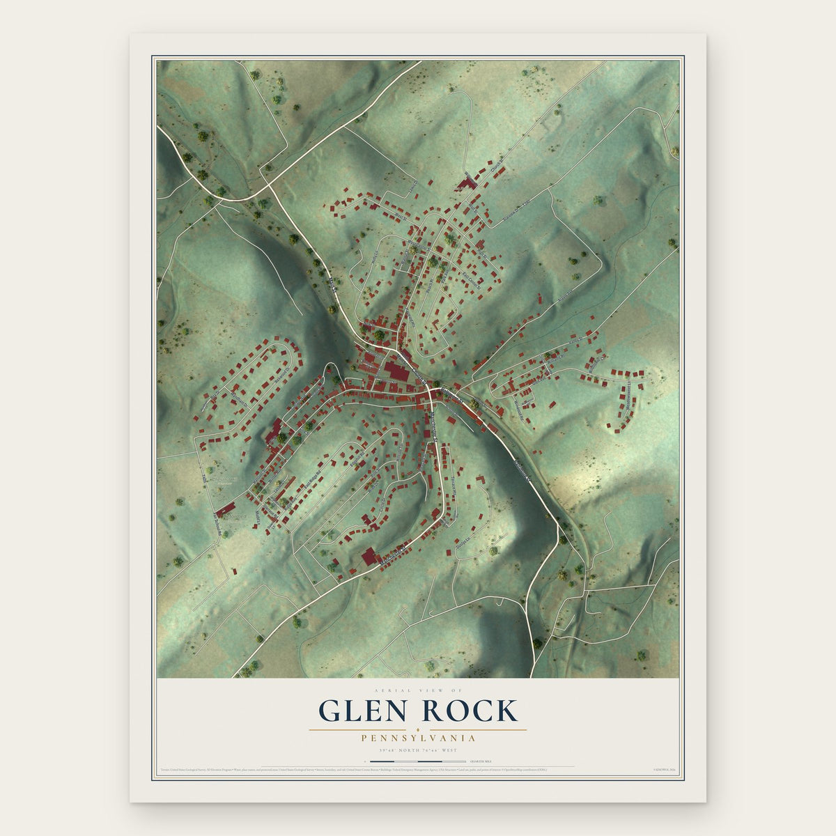 Glen Rock, Pennsylvania map print, the full design