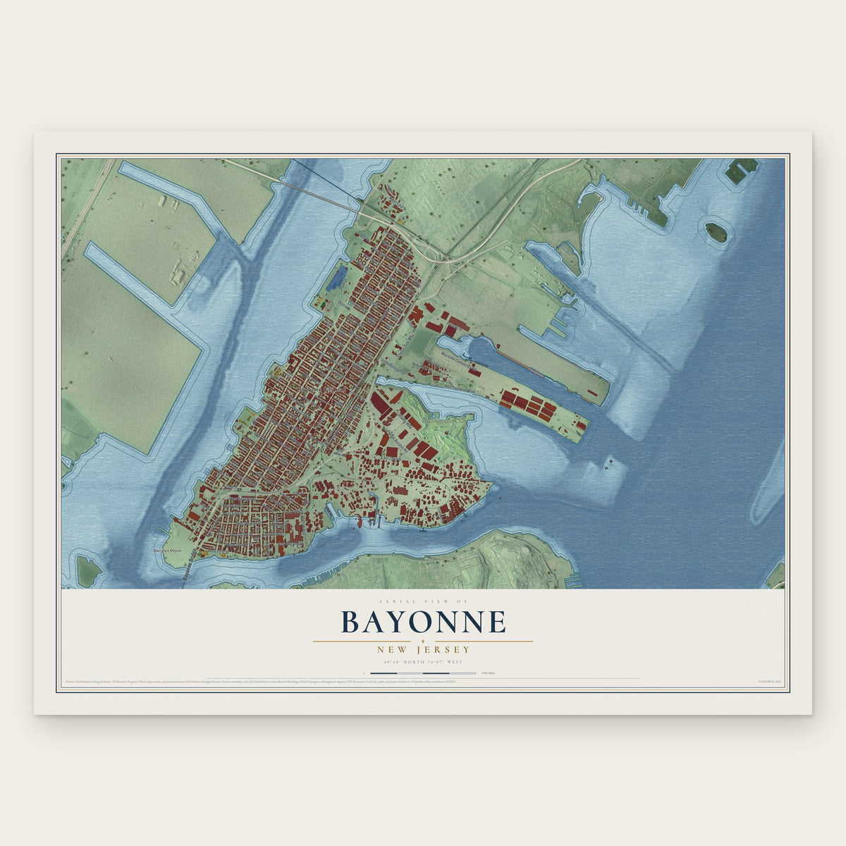 Bayonne, New Jersey map print, the full design