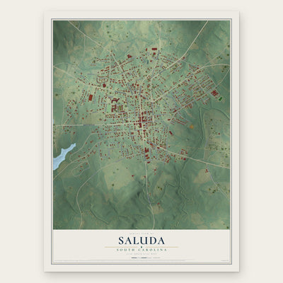 Saluda, South Carolina map print, the full design