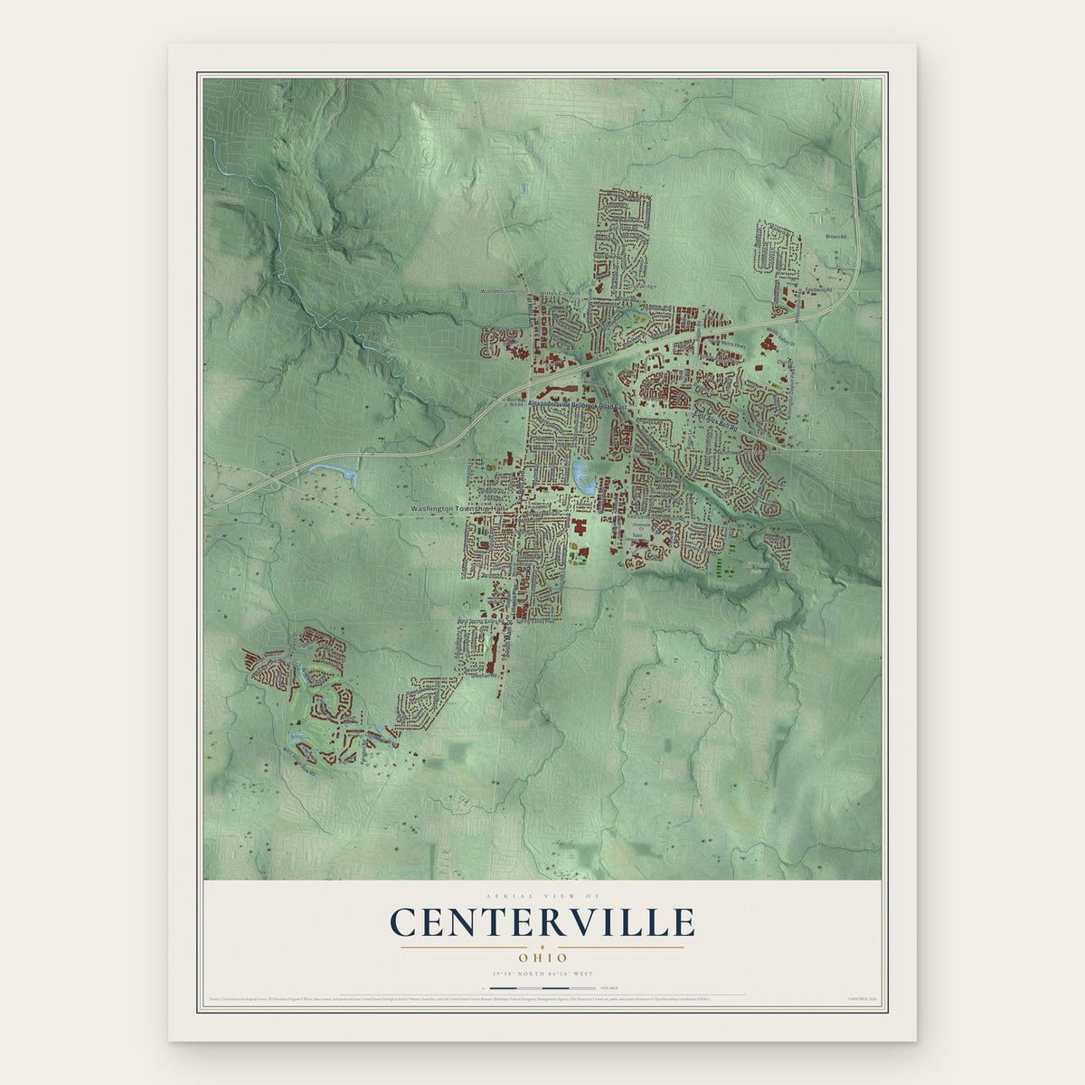 Centerville, Ohio map print, the full design