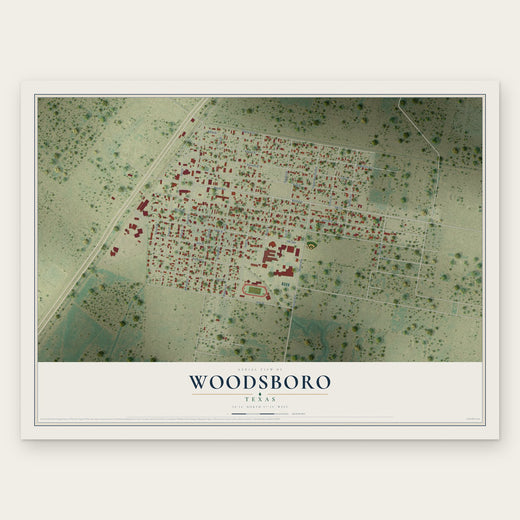 Woodsboro, Texas map print, the full design