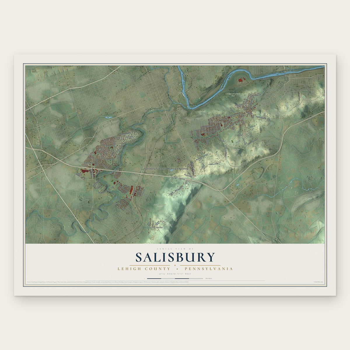 Salisbury, Lehigh County, Pennsylvania map print, the full design