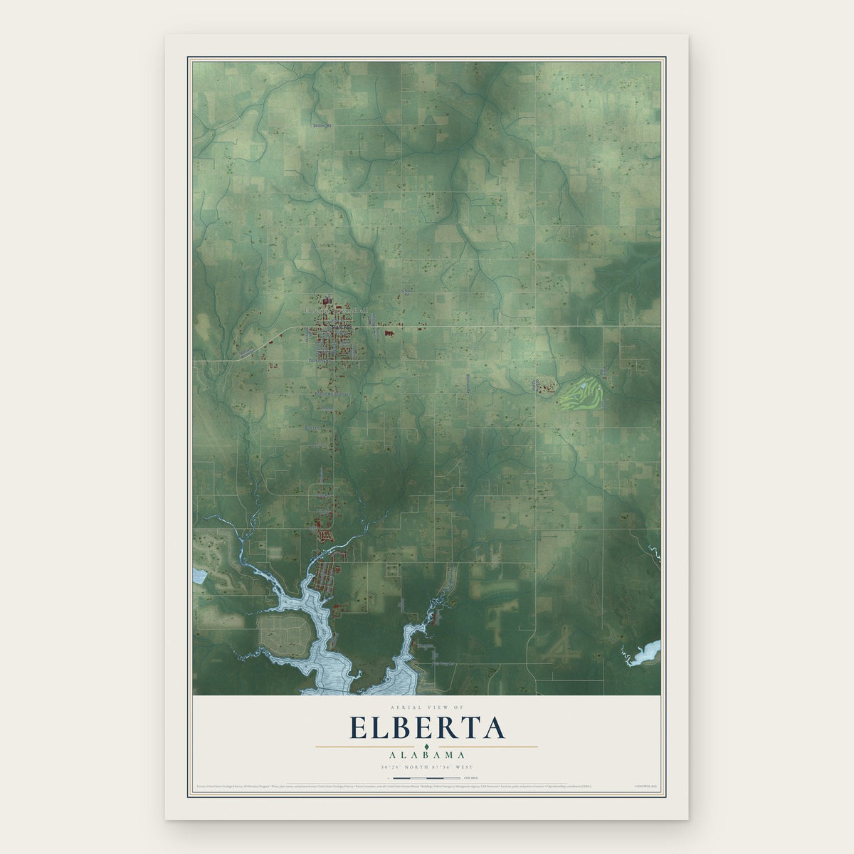 Elberta, Alabama map print, the full design