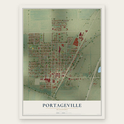 Portageville, Missouri map print, the full design