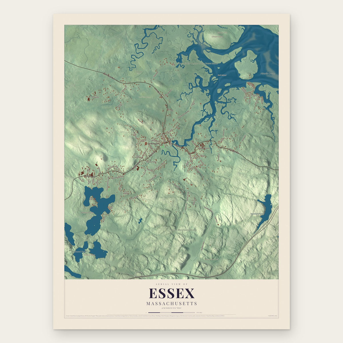 Essex, Massachusetts map print, the full design