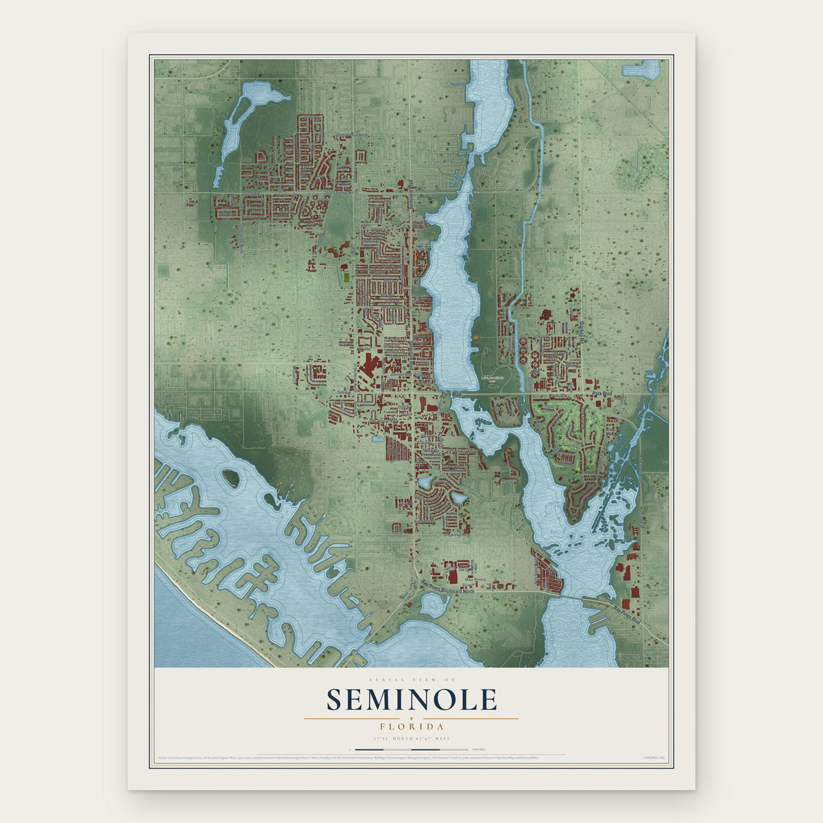 Seminole, Florida map print, the full design