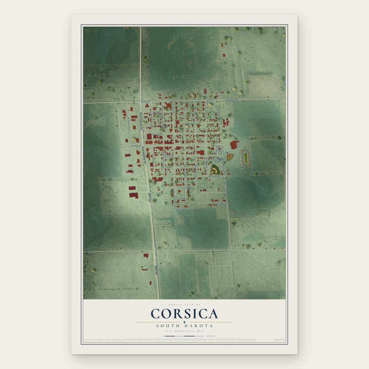 Corsica, South Dakota map print, the full design