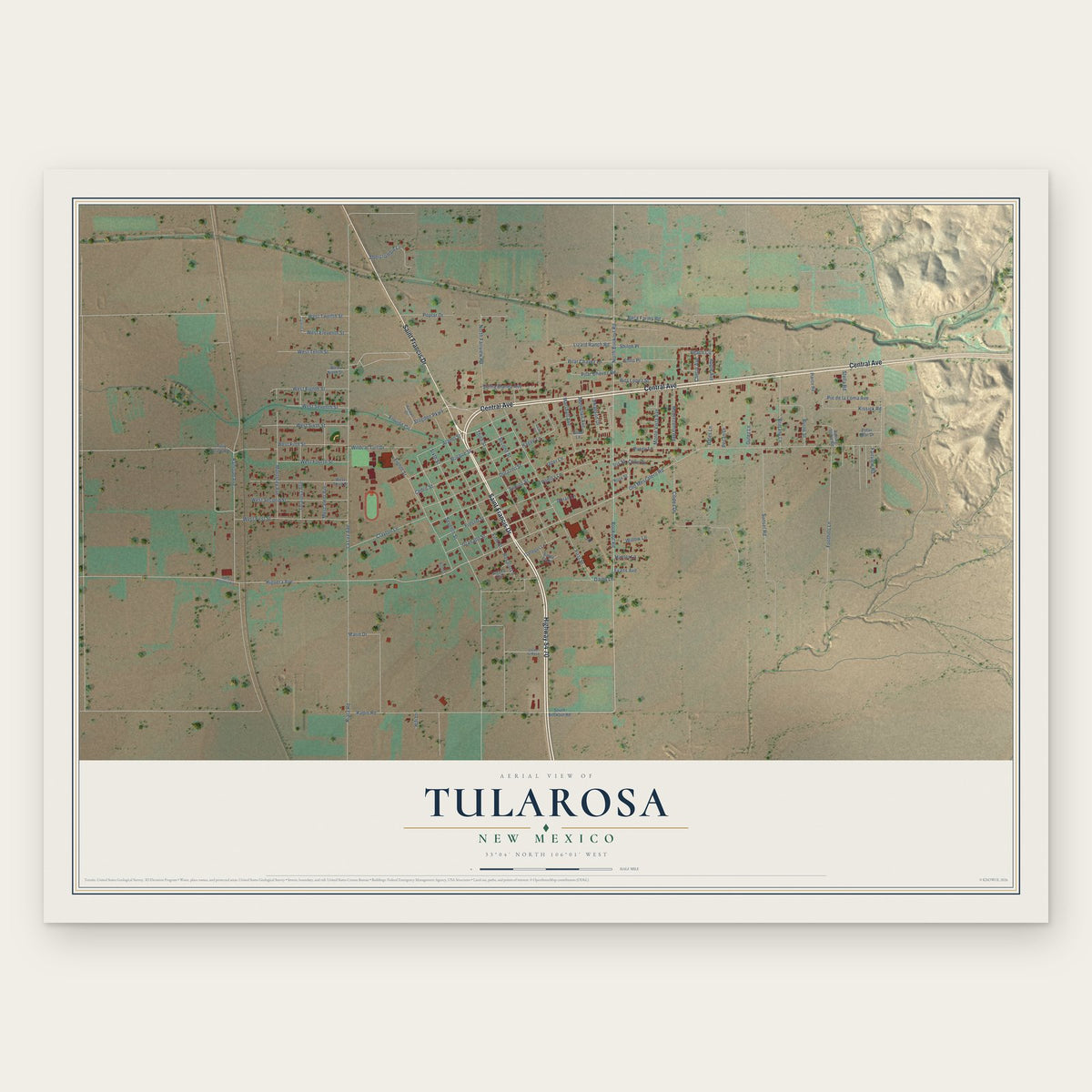 Tularosa, New Mexico map print, the full design