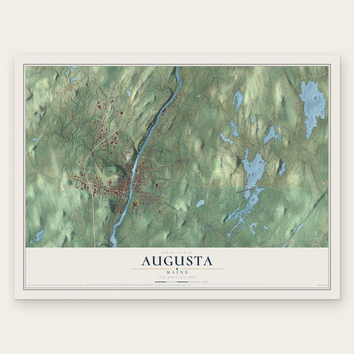 Augusta, Maine map print, the full design