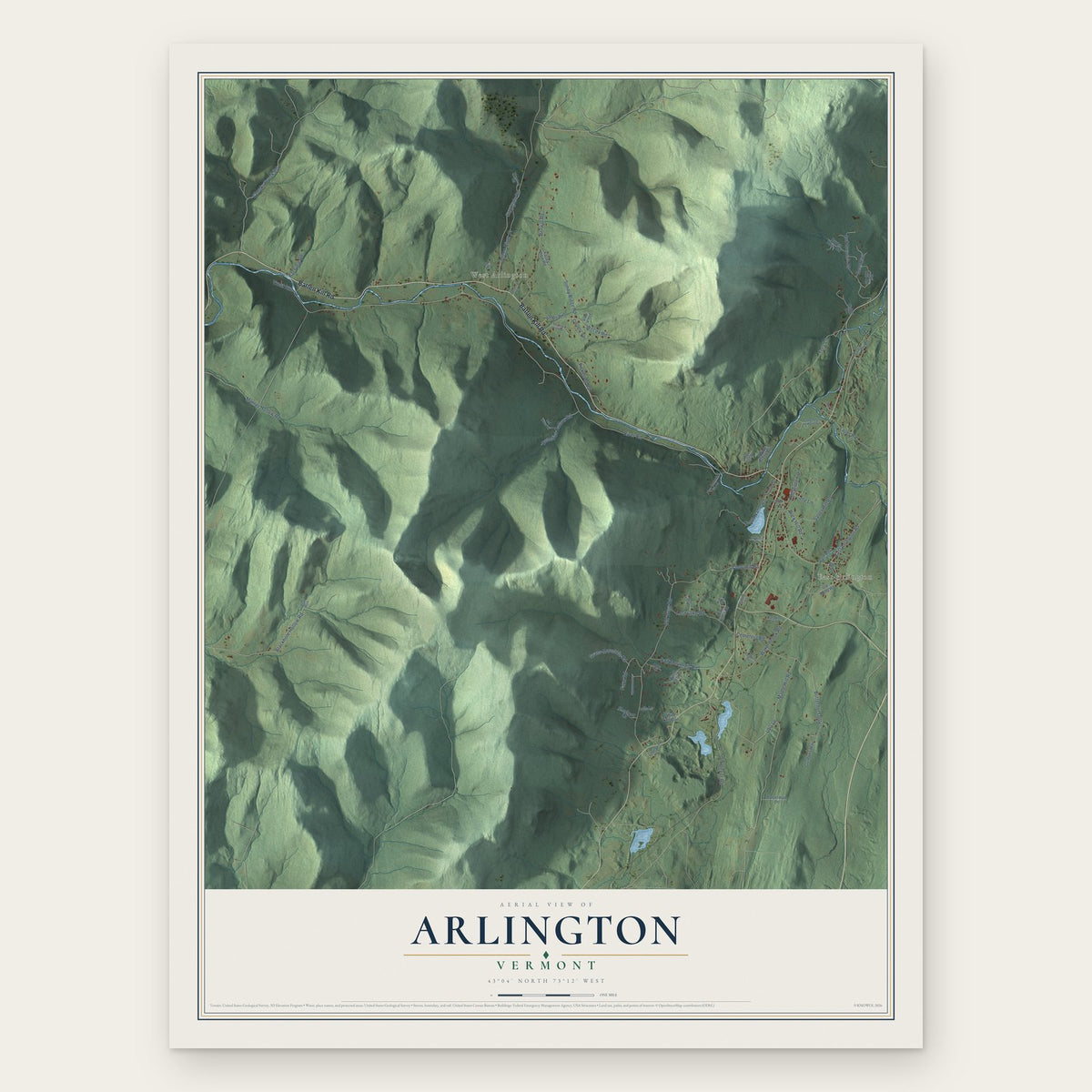 Arlington, Vermont map print, the full design