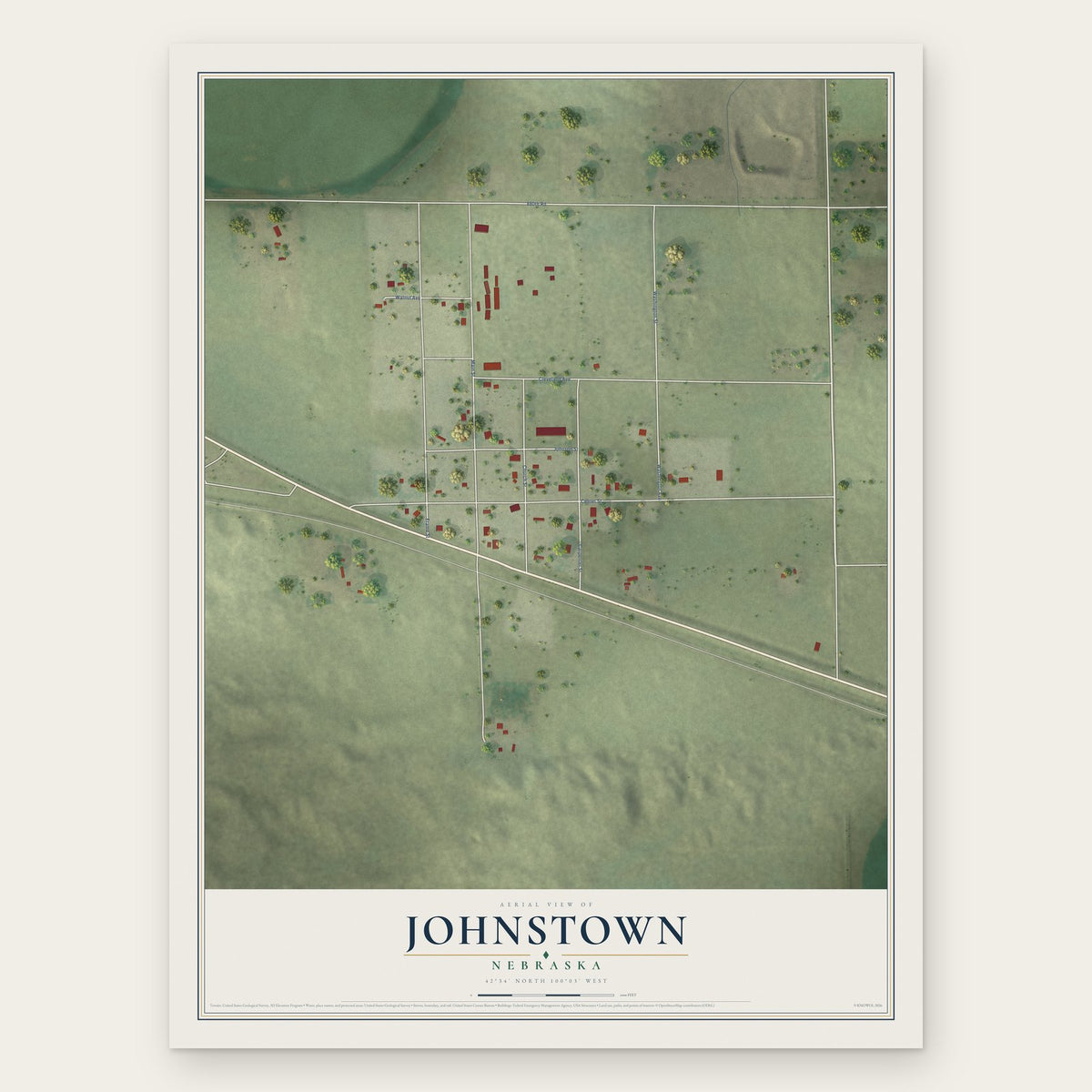 Johnstown, Nebraska map print, the full design