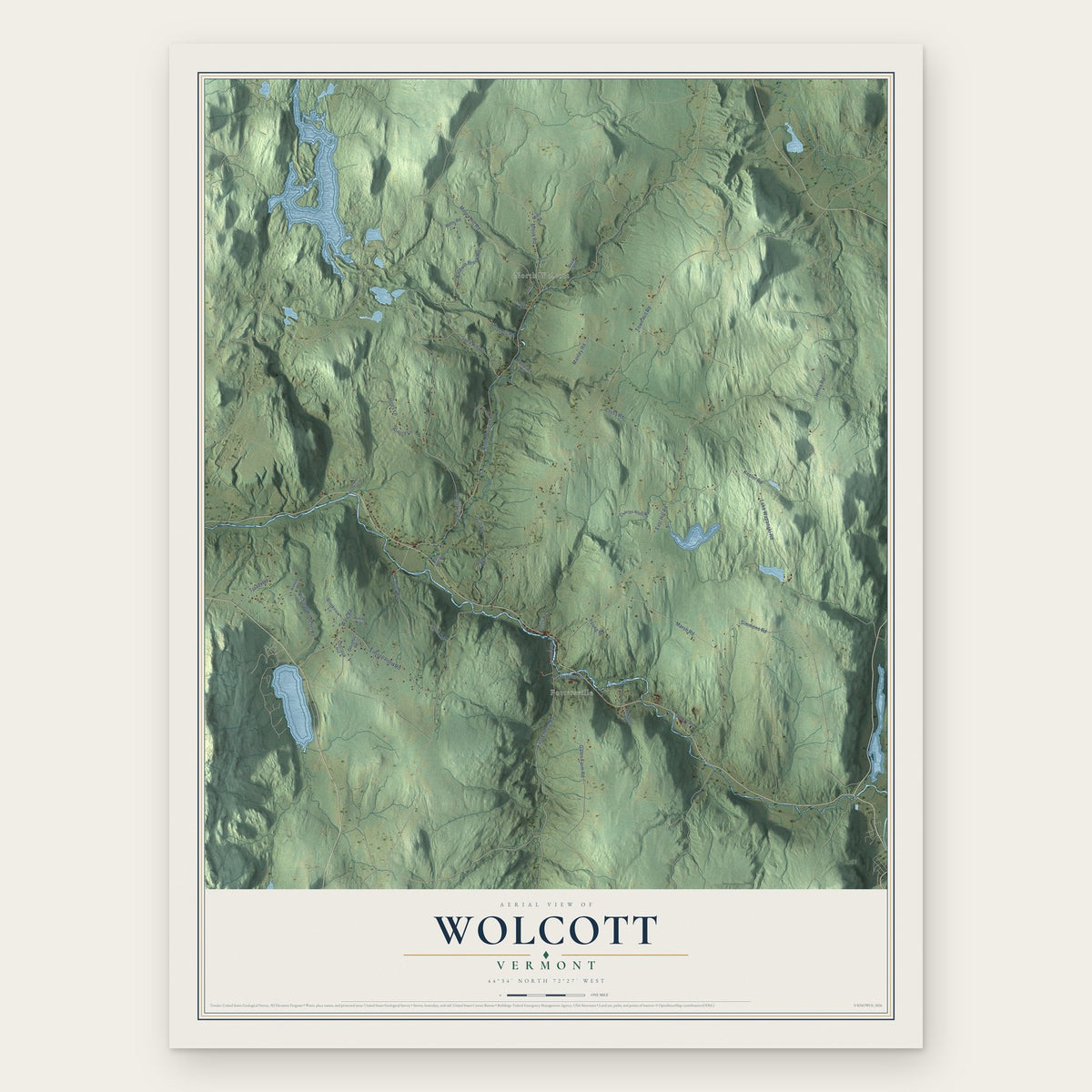 Wolcott, Vermont map print, the full design