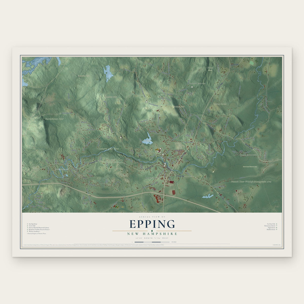 Epping, New Hampshire map print, the full design