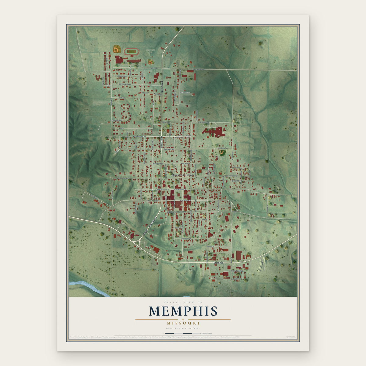 Memphis, Missouri map print, the full design