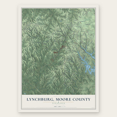 Lynchburg, Moore County, Tennessee map print, the full design