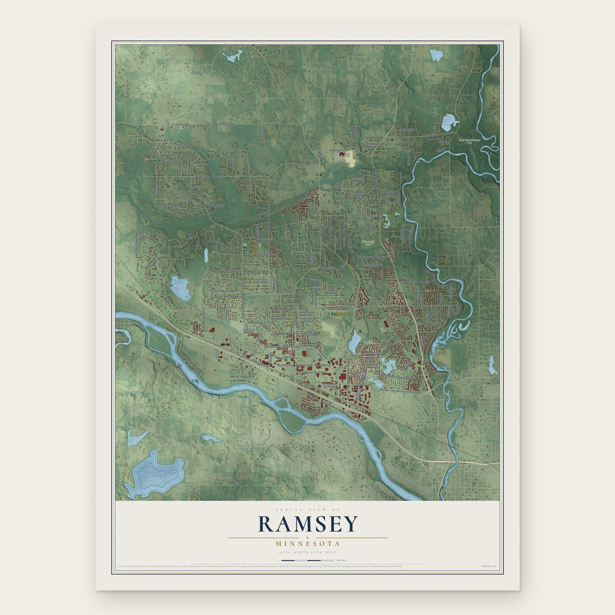 Ramsey, Minnesota map print, the full design