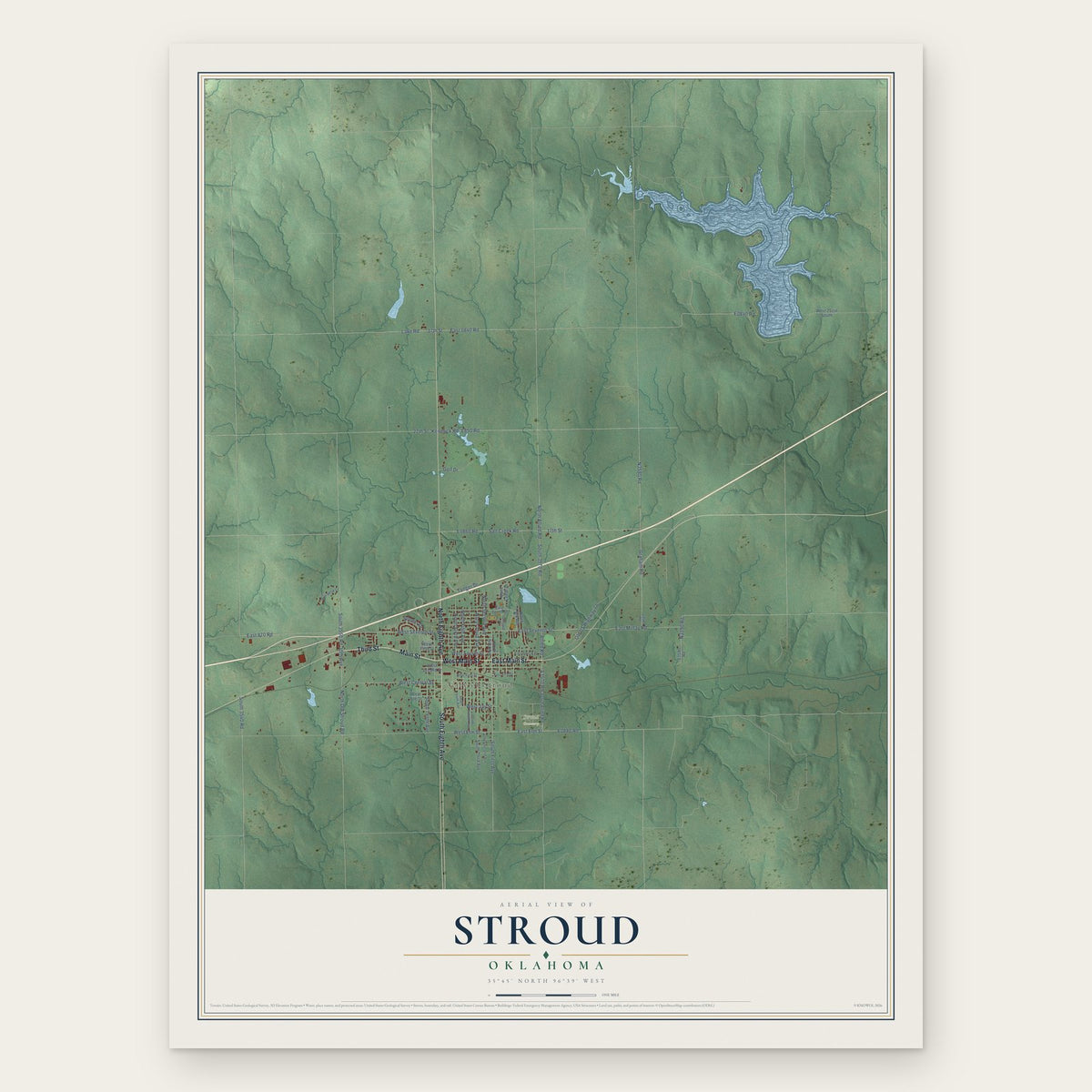 Stroud, Oklahoma map print, the full design