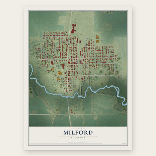 Milford, Illinois map print, the full design