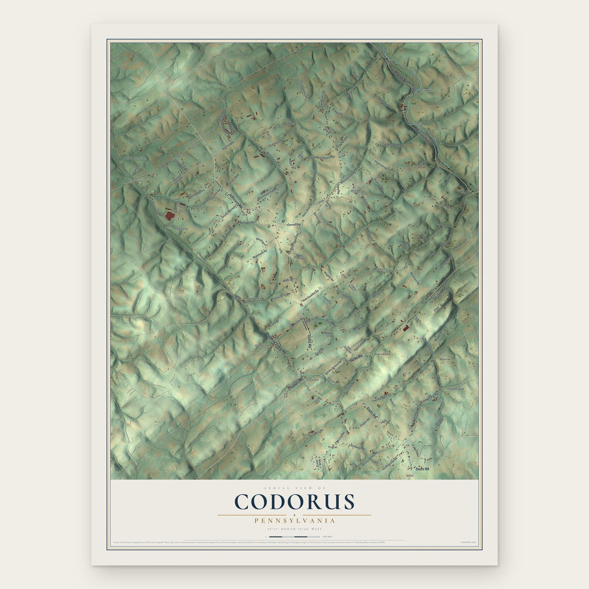 Codorus, Pennsylvania map print, the full design