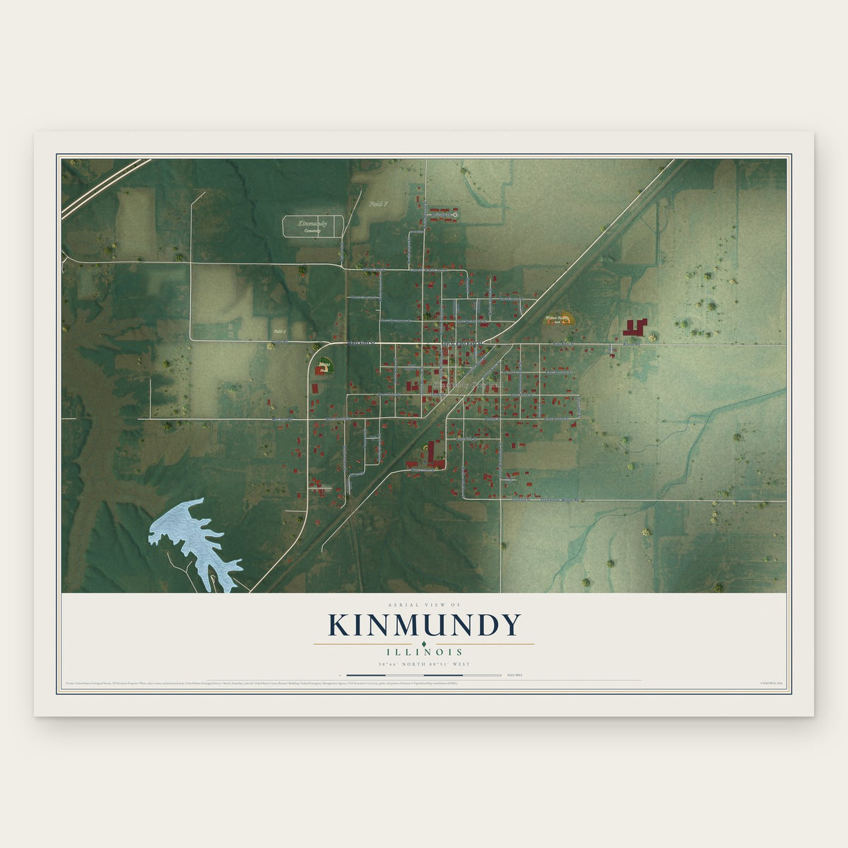 Kinmundy, Illinois map print, the full design