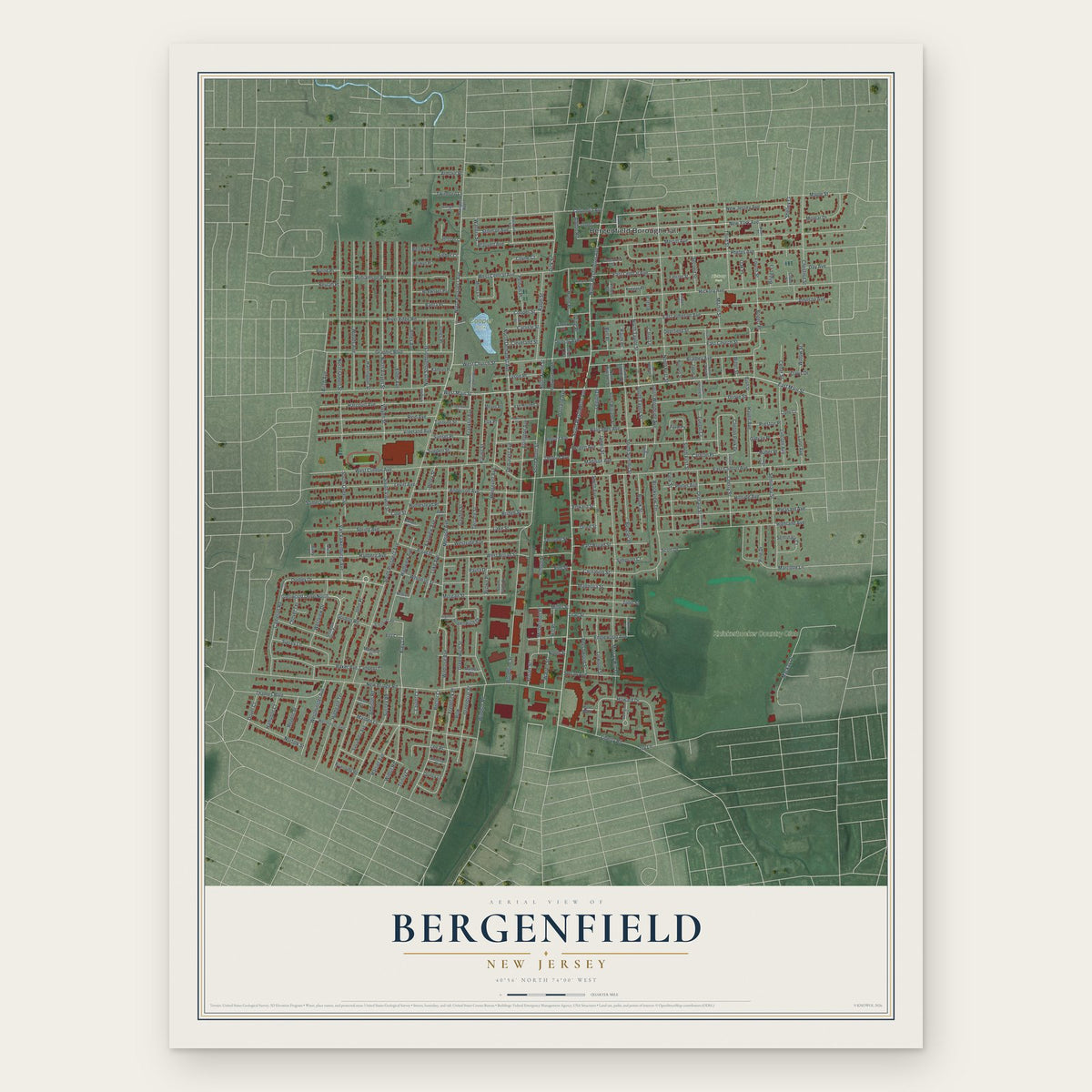Bergenfield, New Jersey map print, the full design