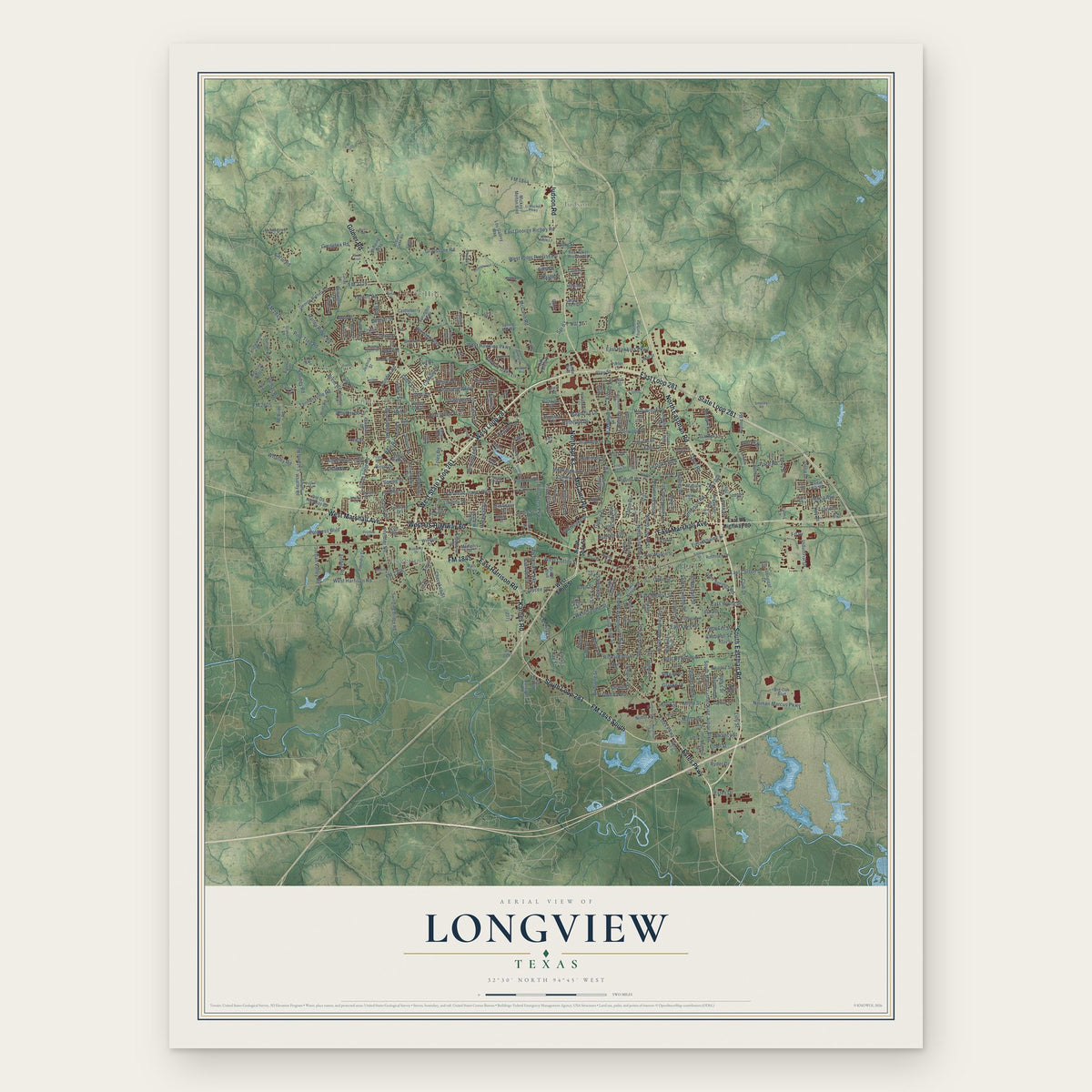 Longview, Texas map print, the full design