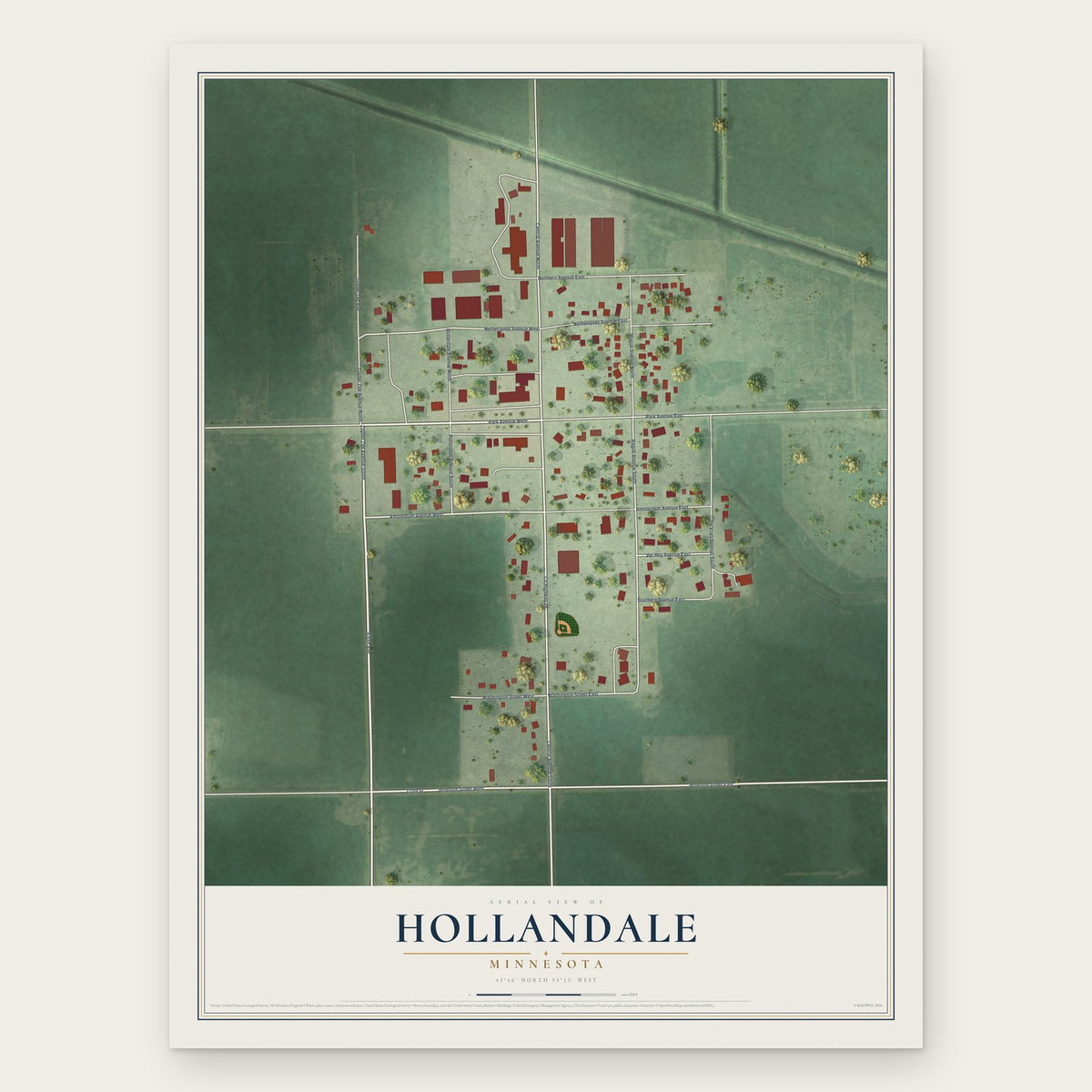 Hollandale, Minnesota map print, the full design