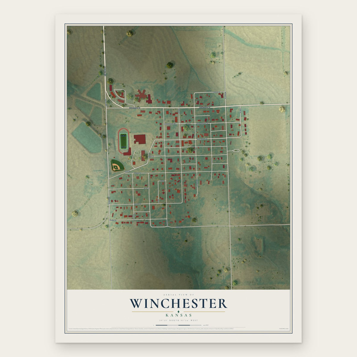 Winchester, Kansas map print, the full design