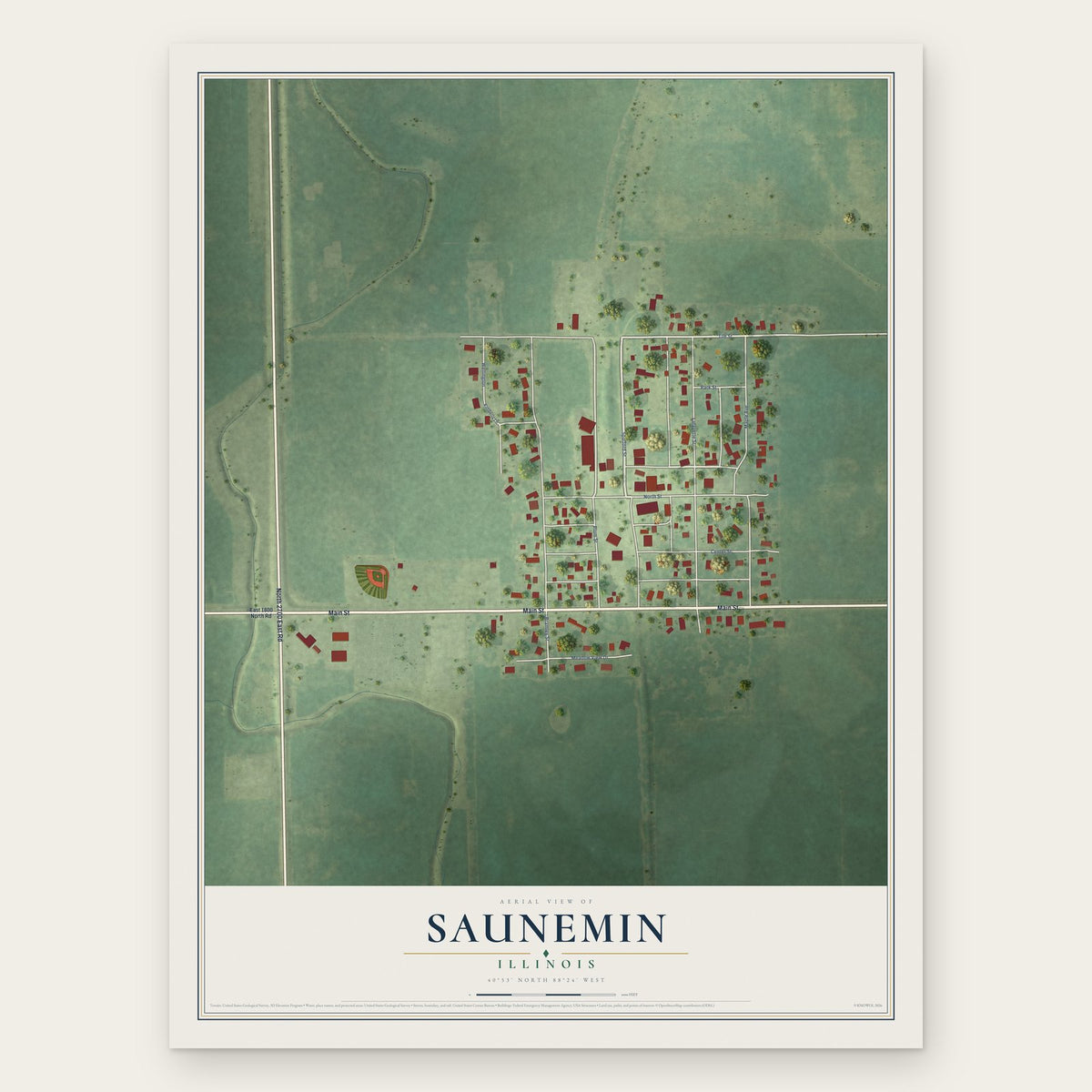 Saunemin, Illinois map print, the full design