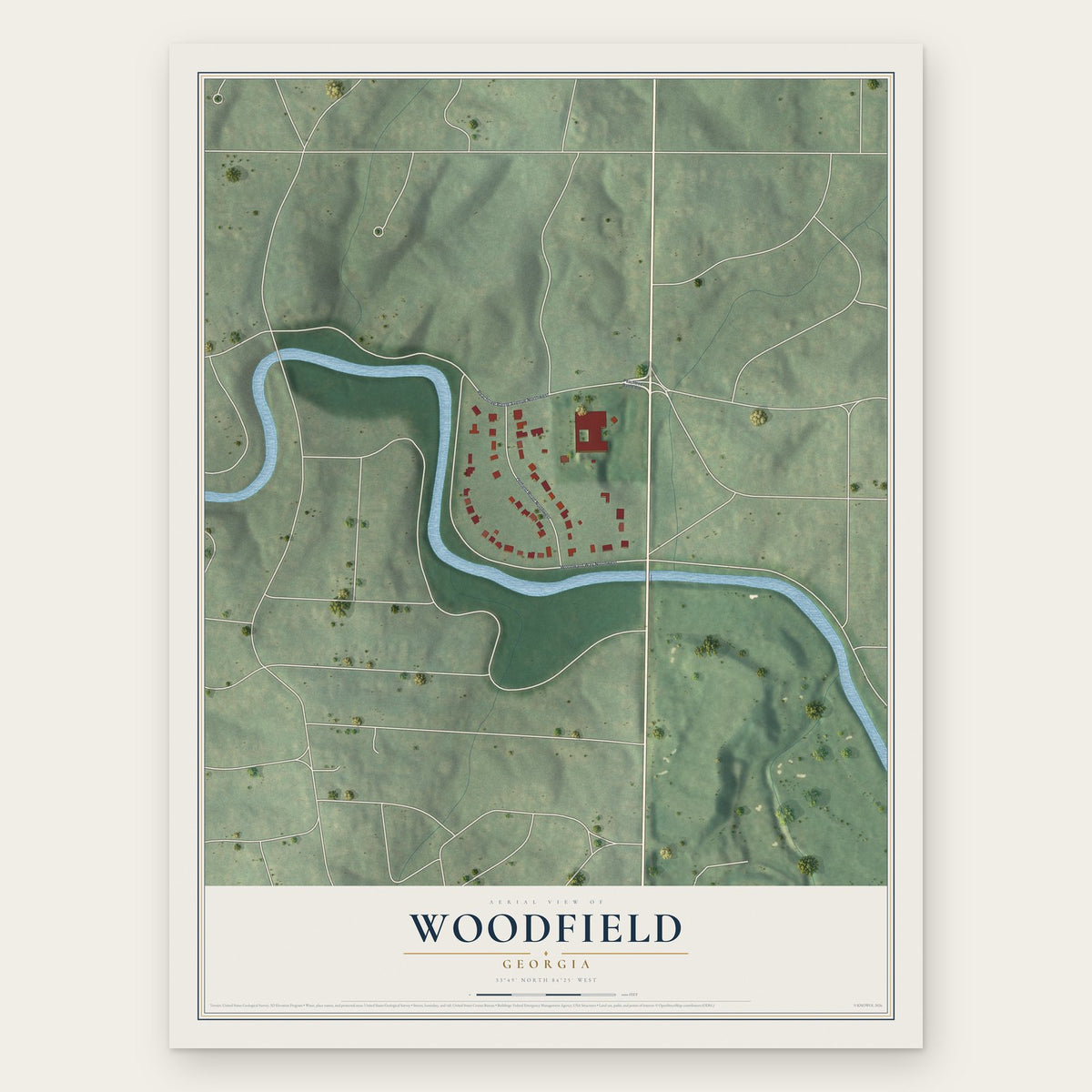 Woodfield, Georgia map print, the full design