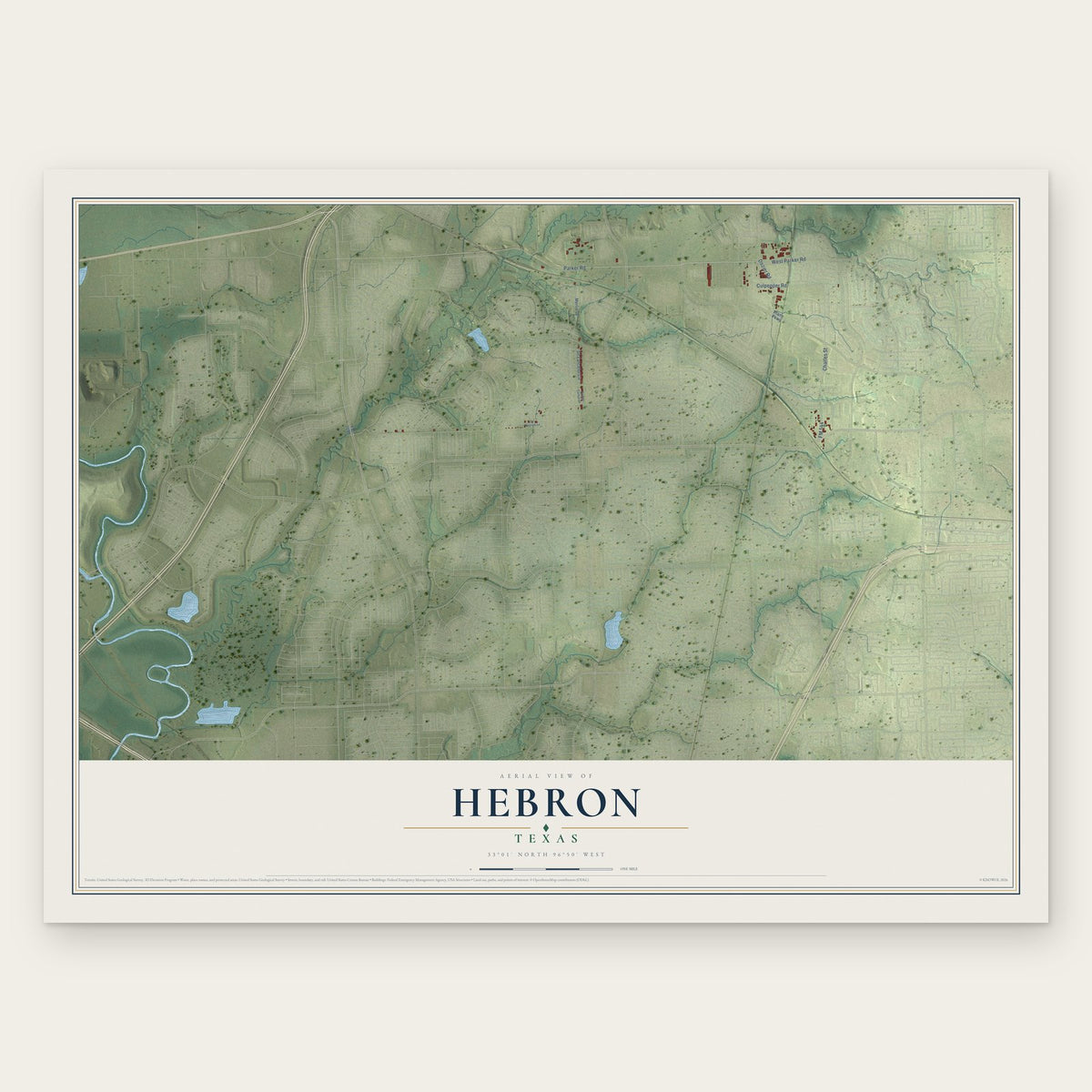Hebron, Texas map print, the full design
