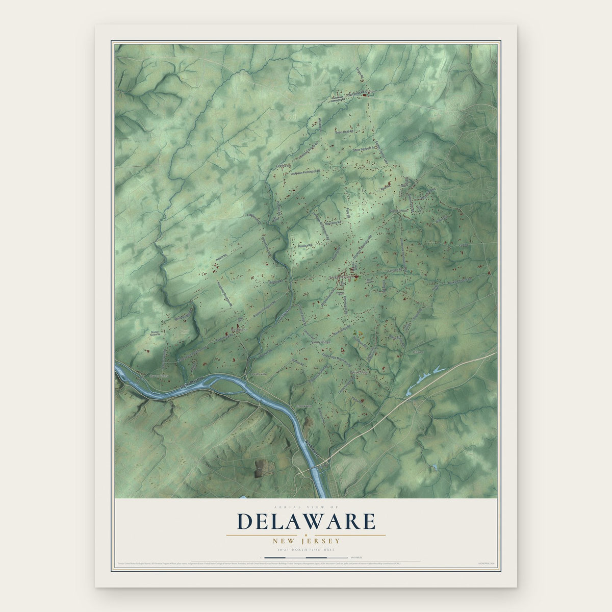 Delaware, New Jersey map print, the full design