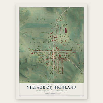 Highland, Wisconsin map print, the full design