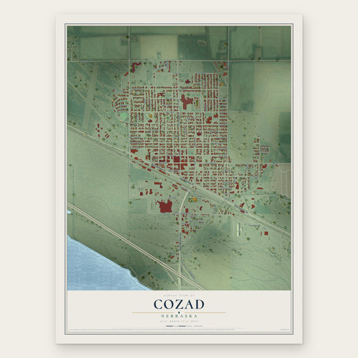 Cozad, Nebraska map print, the full design