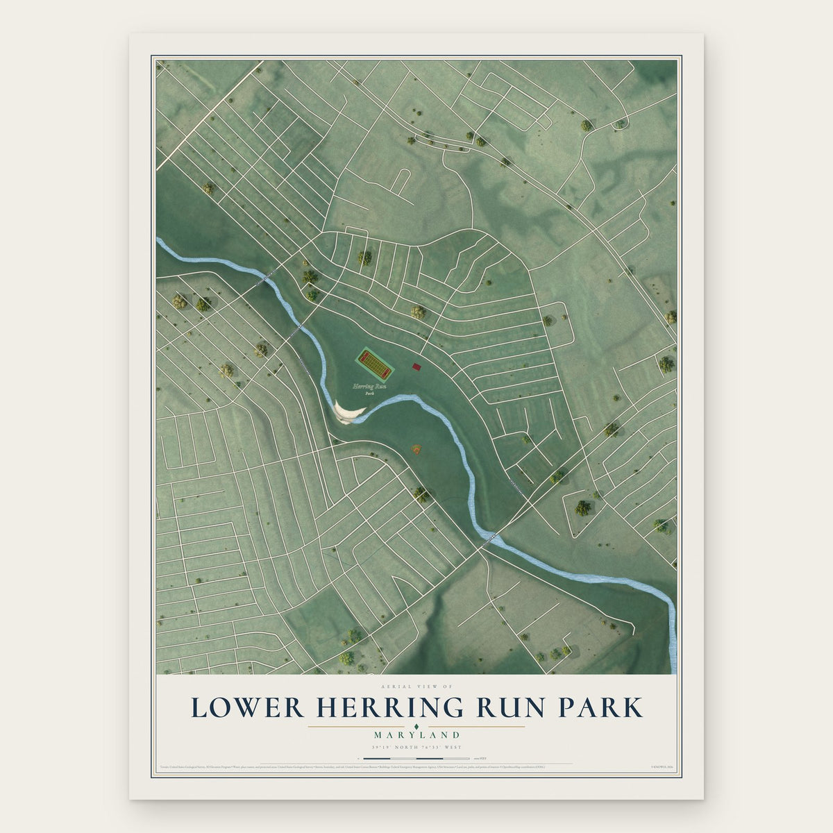 Lower Herring Run Park, Maryland map print, the full design