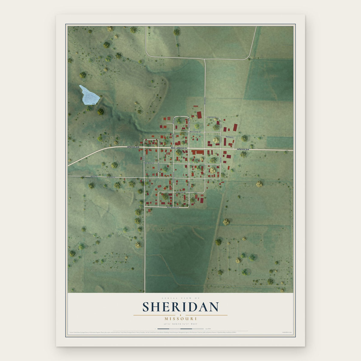 Sheridan, Missouri map print, the full design