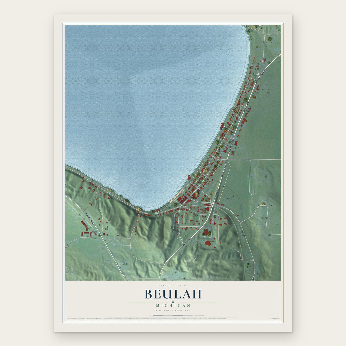 Beulah, Michigan map print, the full design