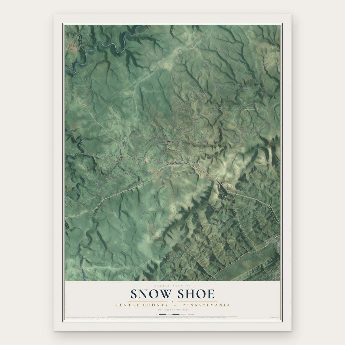 Snow Shoe, Centre County, Pennsylvania map print, the full design