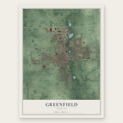 Greenfield, Indiana map print, the full design