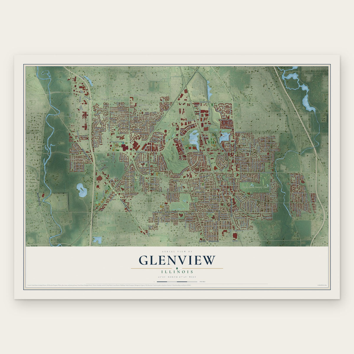 Glenview, Illinois map print, the full design