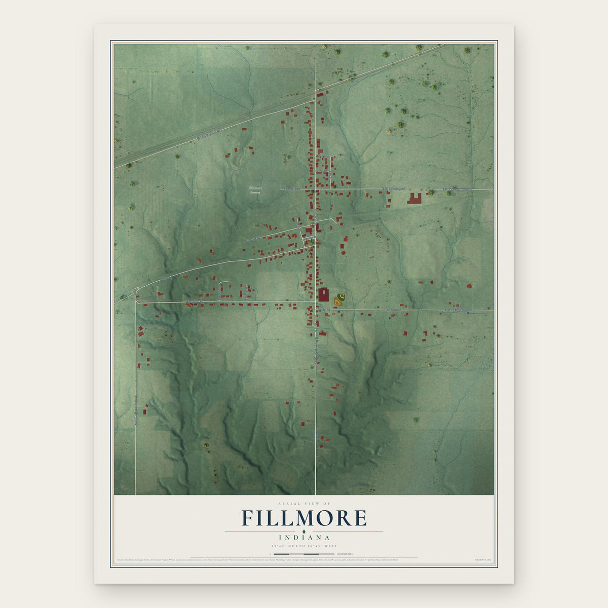 Fillmore, Indiana map print, the full design