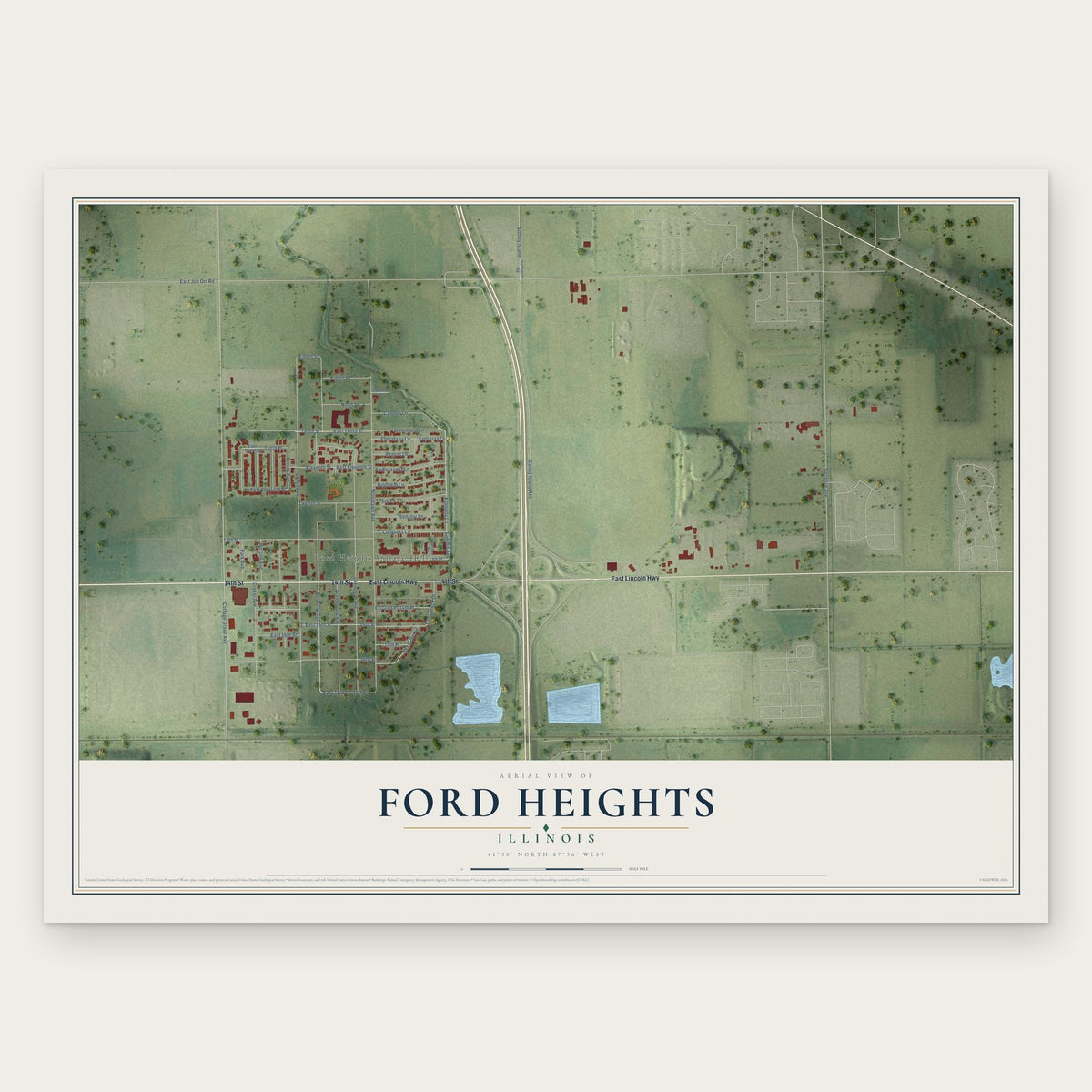 Ford Heights, Illinois map print, the full design