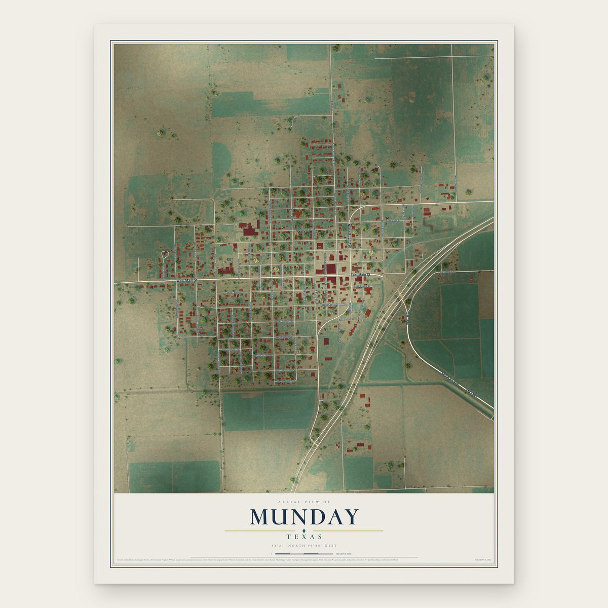 Munday, Texas map print, the full design