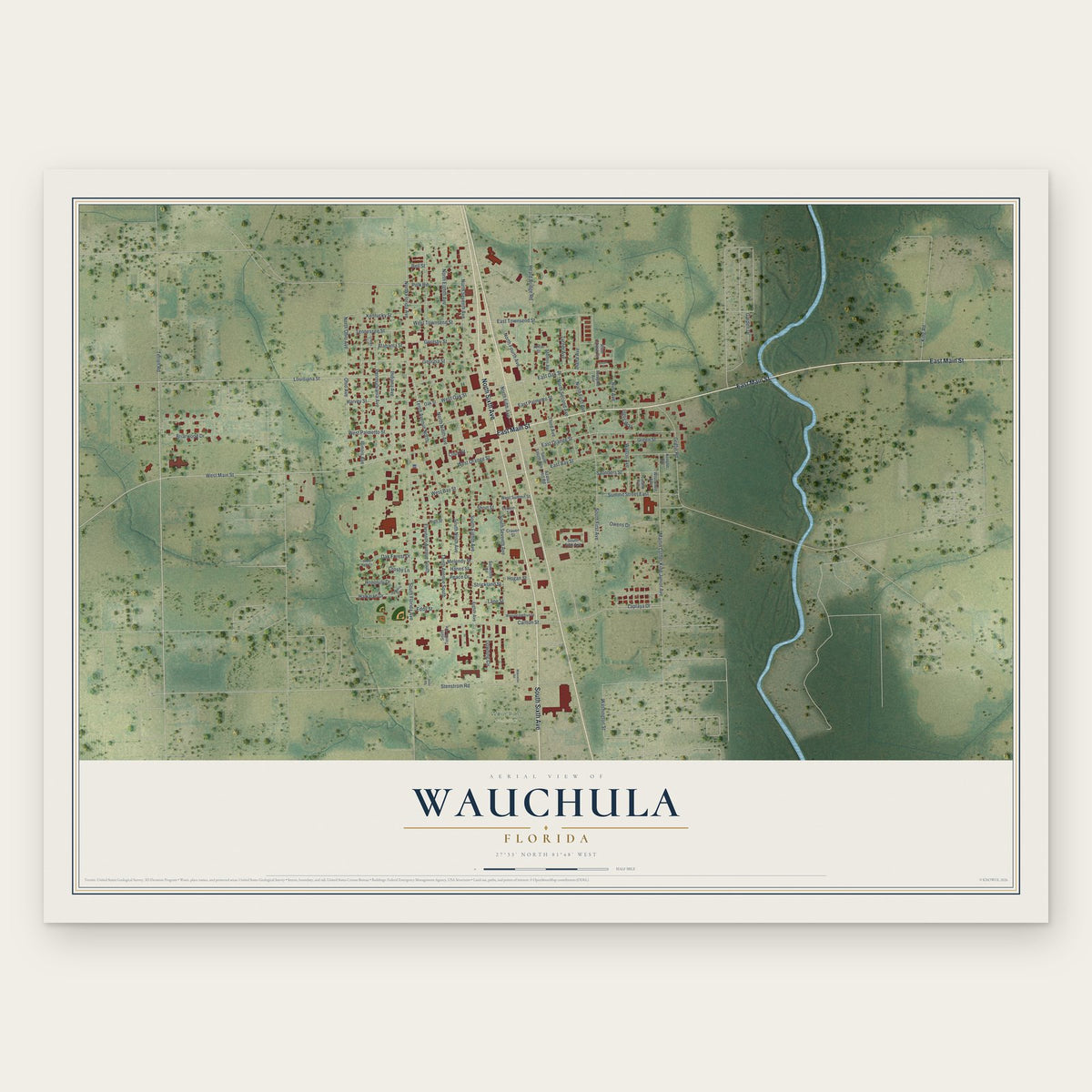 Wauchula, Florida map print, the full design