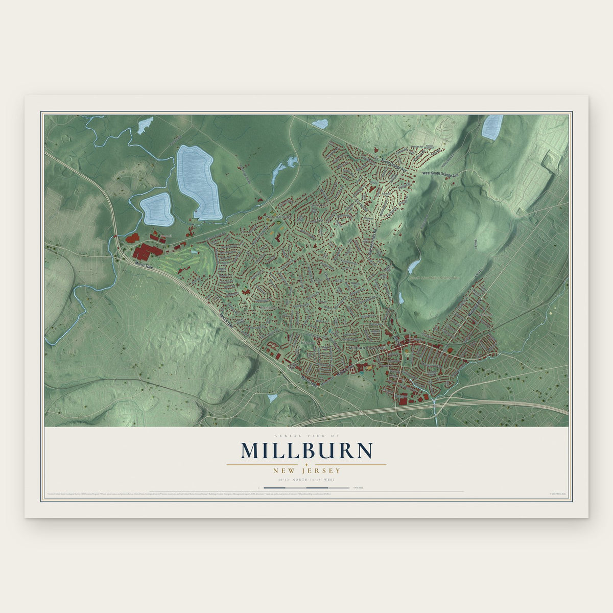 Millburn, New Jersey map print, the full design