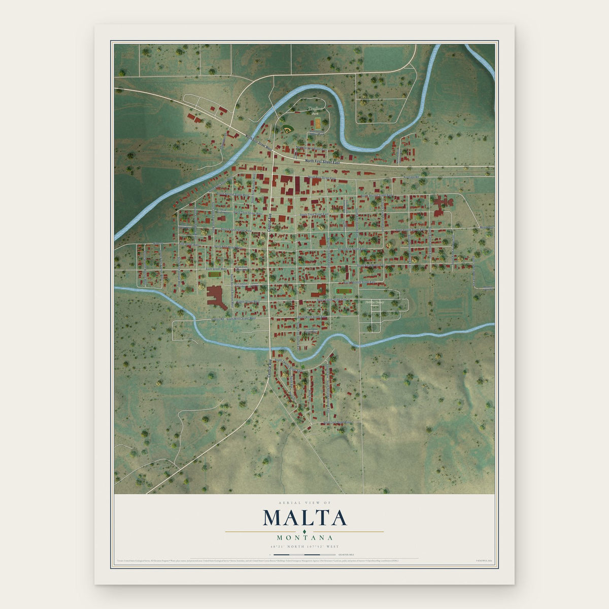Malta, Montana map print, the full design