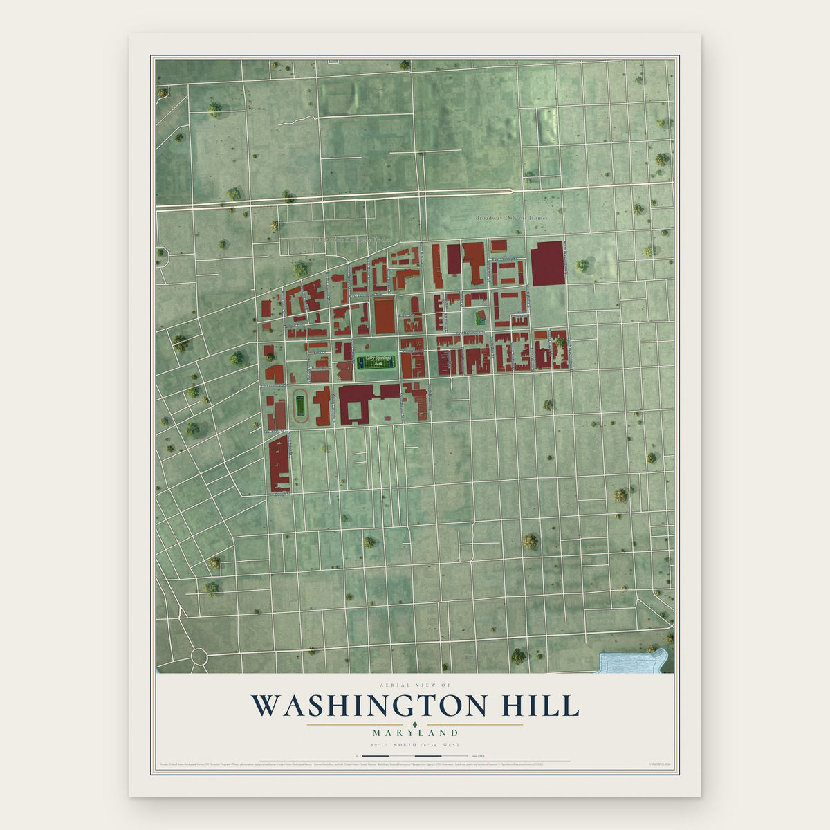 Washington Hill, Maryland map print, the full design